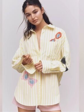 Anthropologie Maeve Bennet Stripe Button Down Shirt. Limited Artist Edition